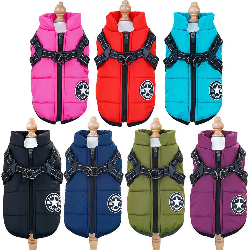 Giacca per cani di grossa taglia con imbracatura, vestiti caldi invernali per cani, per Labrador, impermeabile, cappotto per cani di grossa taglia, chihuahua, bulldog francese_voghion.com