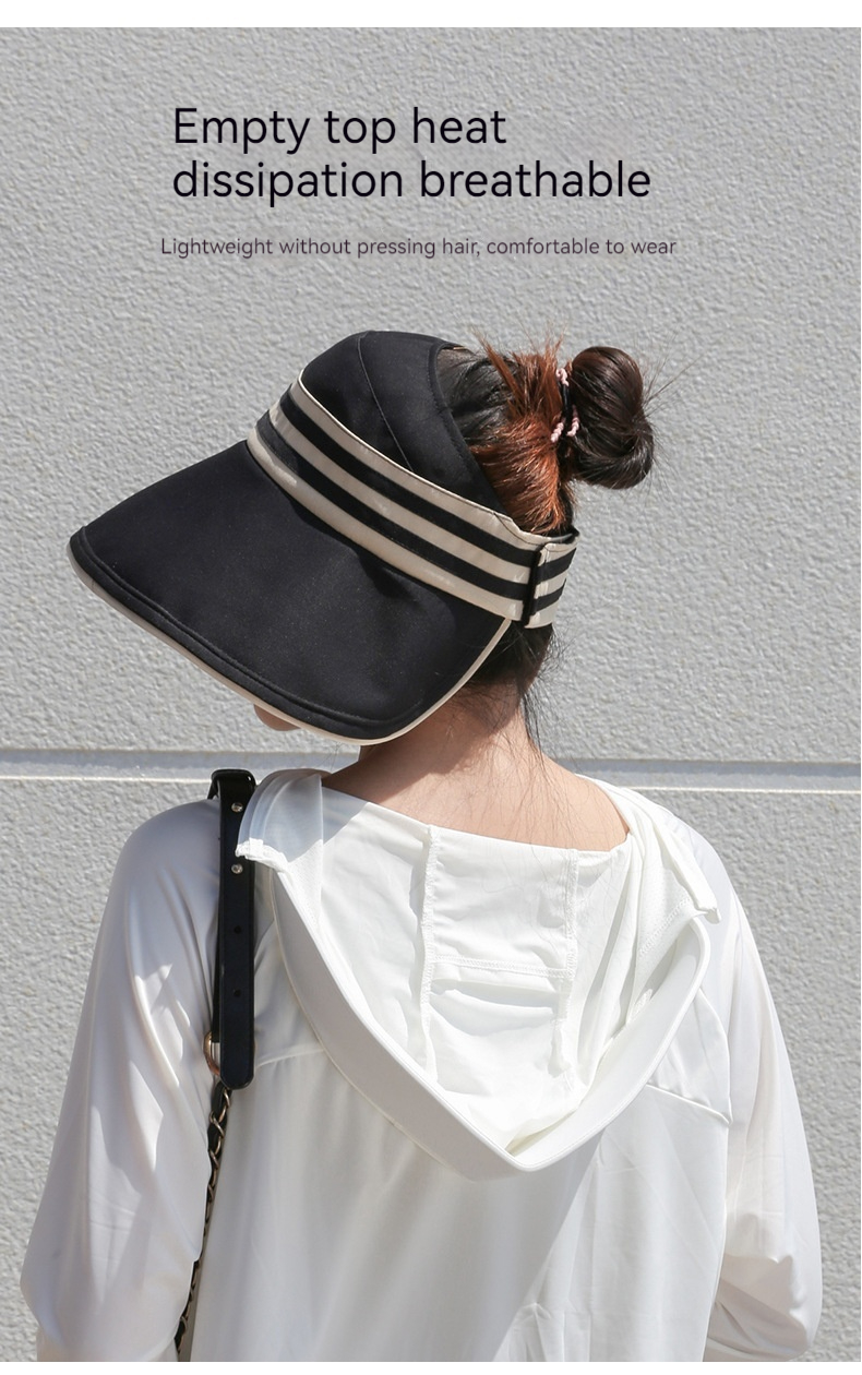 Cappello a cilindro vuoto in gomma nera 2024, cappello parasole estivo pieghevole, bellissimo cappello da spiaggia con protezione solare da donna, cappello da sole in stile tempo libero, cappello da donna con tesa estesa_voghion.com