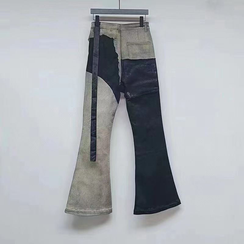 Herrenbekleidung Splicing Flared Jeans Hose Vintage Waxed Patchwork Flare Jeans - High Street Unisex Distressed Denim Hose für Freizeitkleidung_voghion.com