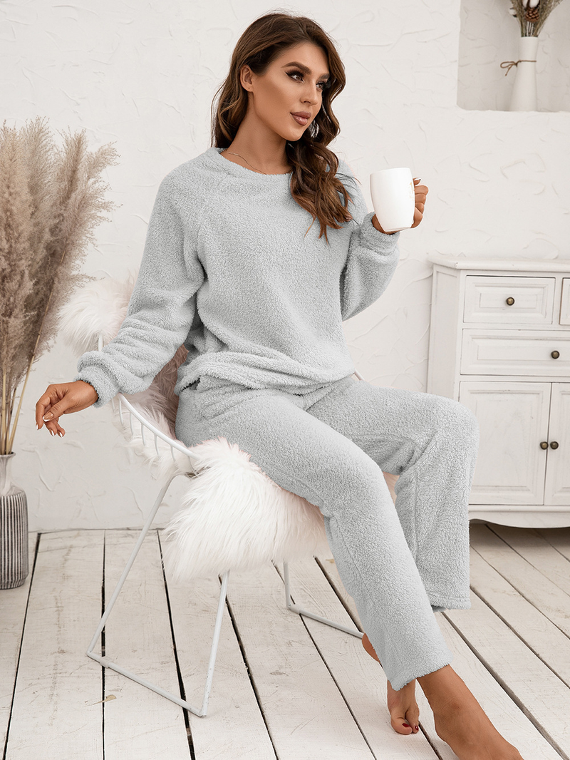 Women's solid color plus size thick winter clothing warm hooded pajamas outside the home wear_voghion.com
