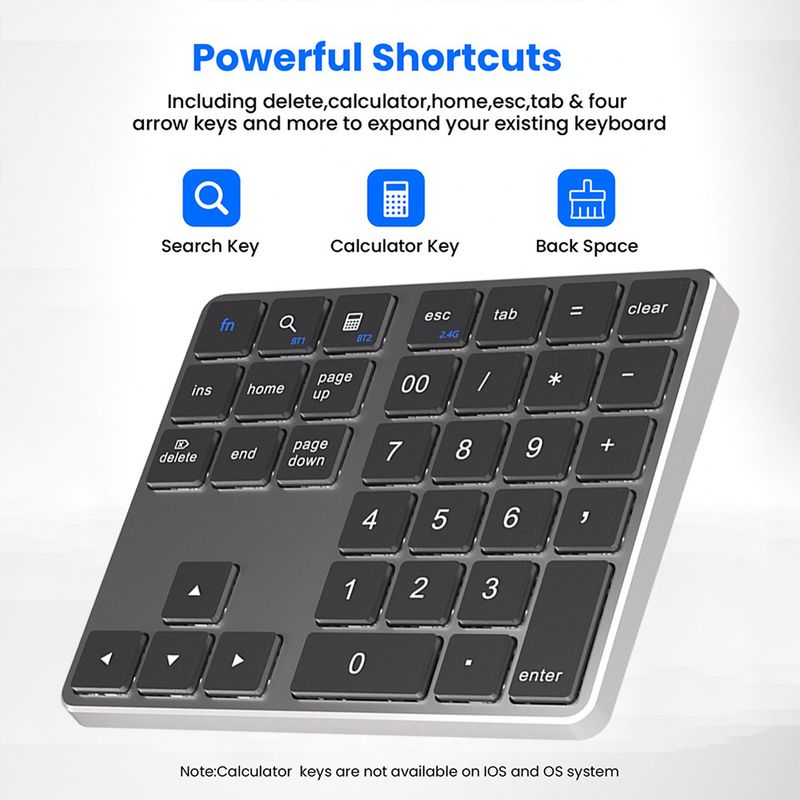 35 Keys Dual Bluetooth Number 2.4G Wireless Pad Thin Rechargeable Keypad For PC IOS Android Windows Digital Keyboard_voghion.com