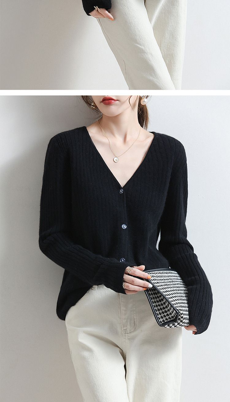 Cardigan da donna, nuovo maglione esterno corto e largo lavorato a maglia, a righe, con scollo a V, a maniche lunghe e sottili, primaverile e autunnale_voghion.com