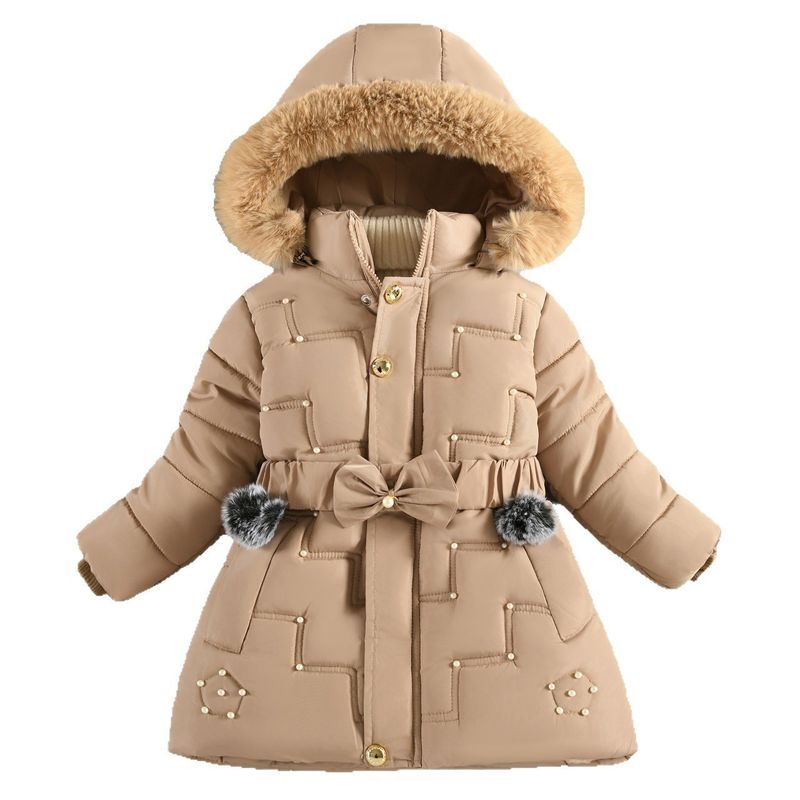 Langer, fleecegefütterter Wintermantel für Mädchen (3-8 Jahre) – Trendige, dick wattierte Jacke mit abnehmbarer Kapuze_voghion.com