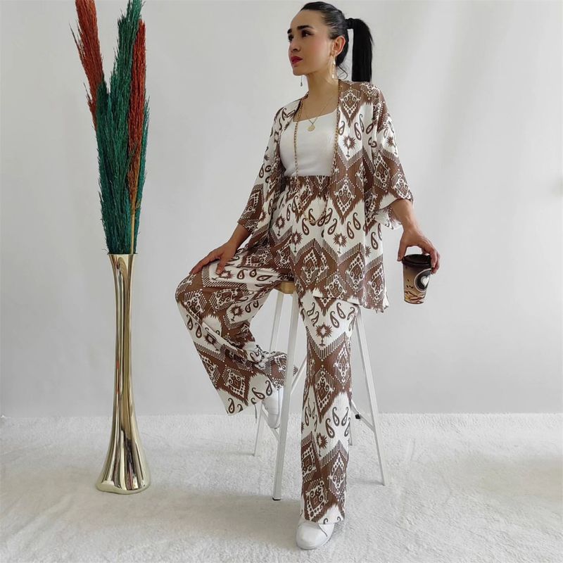 ChicShe Foreign Trade Middle East Damenmode Sommer 2024: Neues, lockeres Plus-Size-Shirt mit Print und halblangen Ärmeln, lässige Hose mit weitem Bein_voghion.com