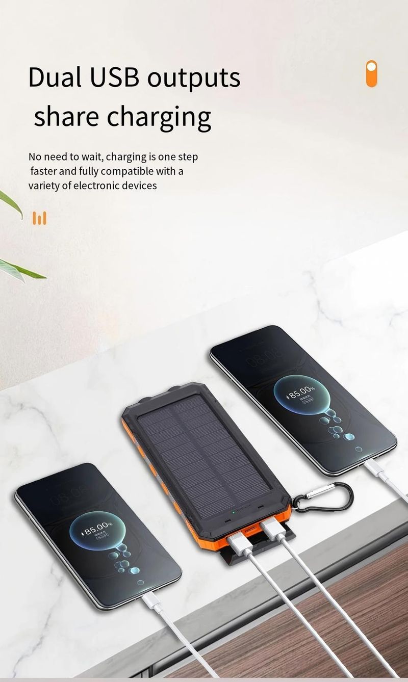20000 MAh Solar Power Bank Outdoor Portable Large Capacitr External Battery With Flashlight For Camping_voghion.com