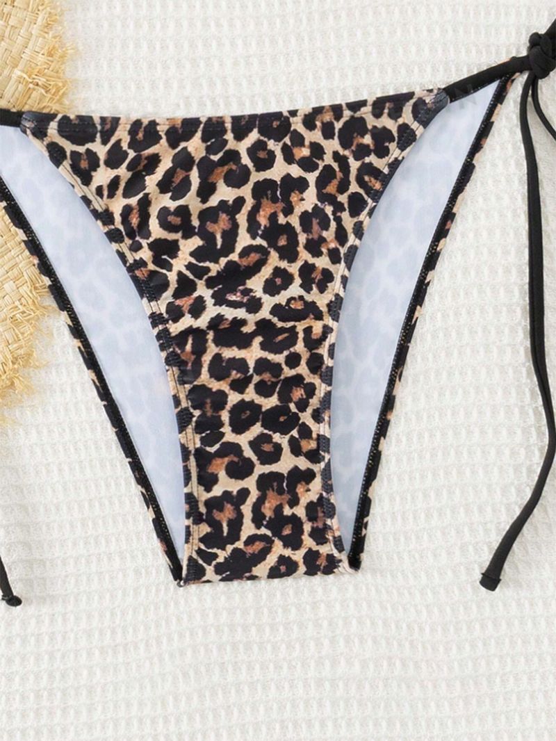 Women's Clothing Sexy Backless Swimsuit Women's Leopard Print Three Point Bikini Drawstring Swimsuit_voghion.com