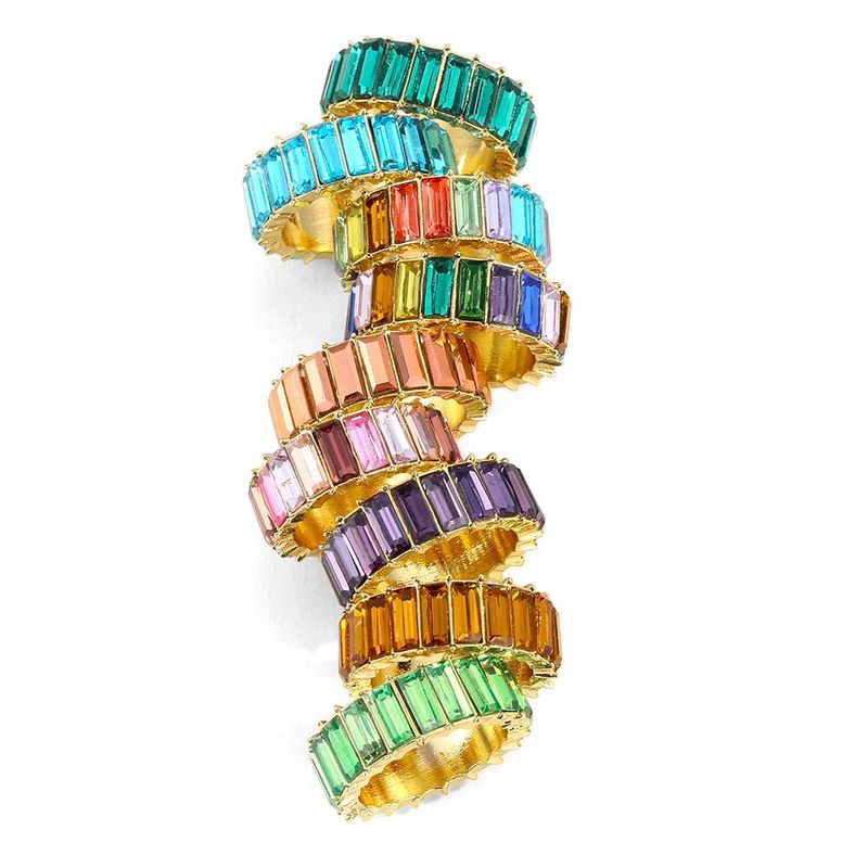Vendita calda VG 6YM Elegante arcobaleno colorato cristallo eterno quadrato anello francese gioielli da sposa da donna all'ingrosso_voghion.com