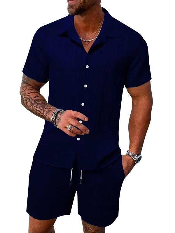 Herrenbekleidung Sommer Herren Freizeithemd Kurzarm Strandhose Anzug_voghion.com