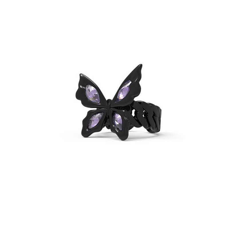 Anello a catena cubana con farfalla nera, nuovo design di tendenza nazionale hip-hop, orecchini a bottone con senso di personalità, stile scuro_voghion.com