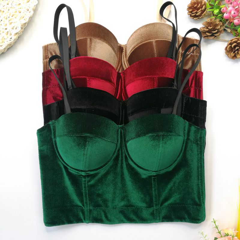 Vêtements pour femmes, bretelles en velours, vêtements d'extérieur, soutien-gorge en arête de poisson, couleur unie, velours coréen avec anneau en acier, gilet gainant, style court, haut tube polyvalent_voghion.com