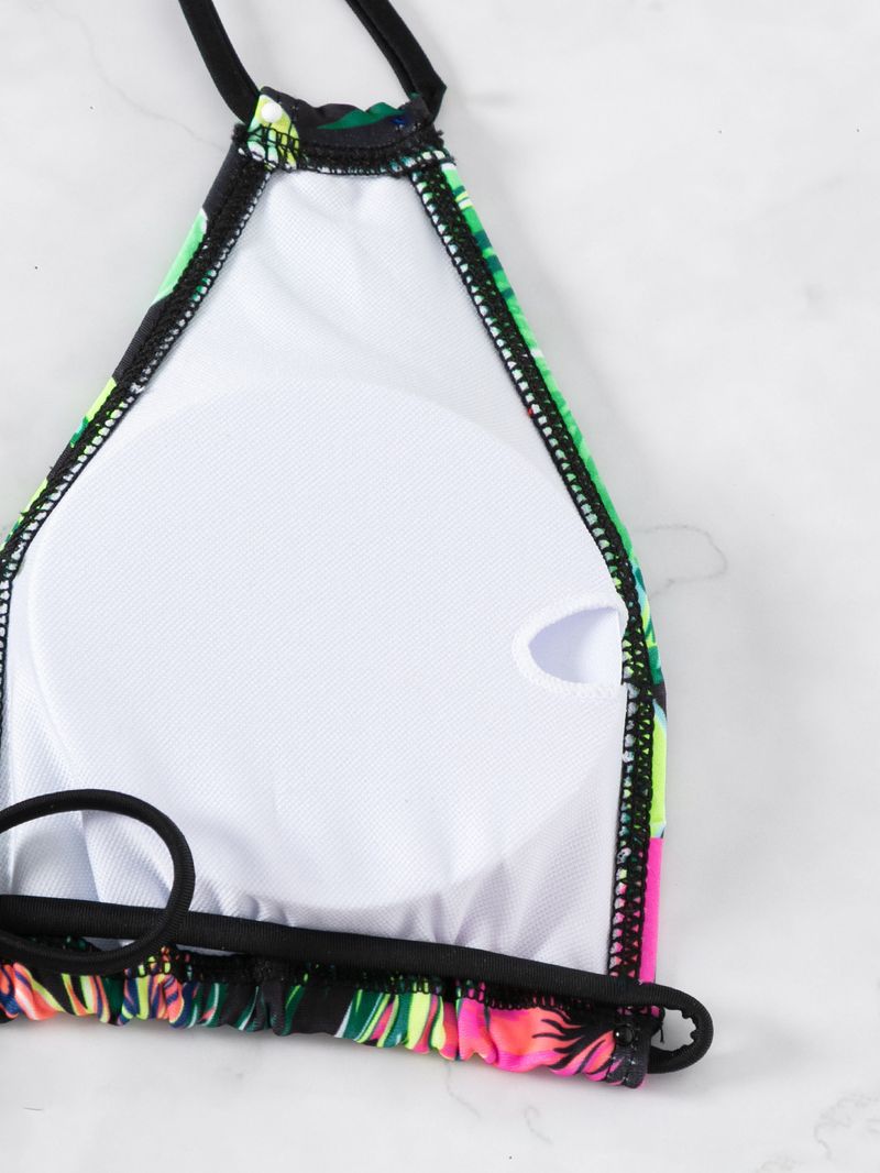 Roupas femininas estampa multicolorida moda sexy biquíni maiô de três peças para mulheres_voghion.com