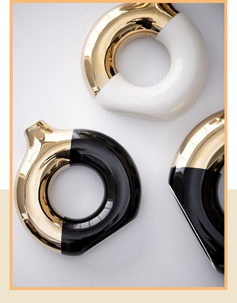 Nordic Ceramic Vase Set With Gold Accents – Handcrafted For Home Decor, Floral Arrangements, And Stylish Gifting (Black & White, Multiple Sizes)_voghion.com