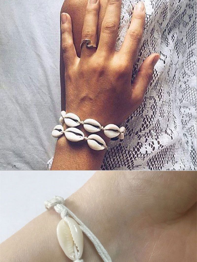 Hawaiian style woven jewelry set shell necklace handmade bracelet clavicle chain anklet bracelet beach spot_voghion.com