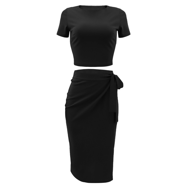 set di due pezzi gonna lunga con spalline a mezza lunghezza e gonna corta slim estiva in tinta unita_voghion.com