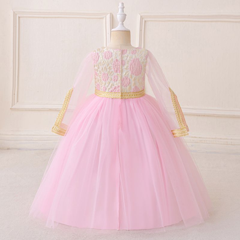 New Southeast Asian Children's Robe Embroidered Dress Girls Mesh Long Sleeve Catwalk Wedding Dress_voghion.com