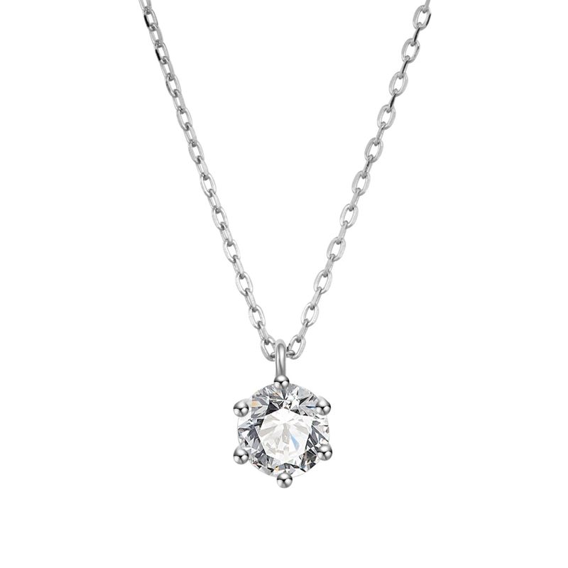 Klasyczny naszyjnik z moissanitem z sześcioma zębami, prosty, nowy styl, inkrustowany diamentami, uniwersalny, czysty srebrny naszyjnik z pojedynczym diamentem_voghion.com