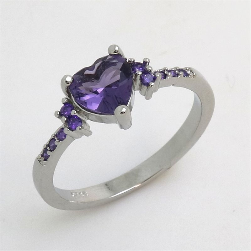Natürliche Amethyst Zirkonia Silber Mode Hochzeit Herzförmigen Ring Schmuck Mädchen_voghion.com