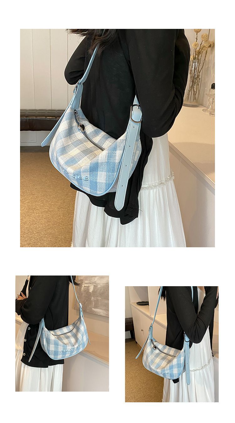 Large-Capacity Canvas Fall/Winter 2025 New Shoulder Bag Crossbody Bag Plaid Dumpling Bag_voghion.com