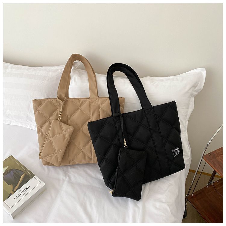 Borsa a tracolla da donna Chao Fashion, borsa a tracolla imbottita in cotone, semplice borsa tote di grande capacità_voghion.com