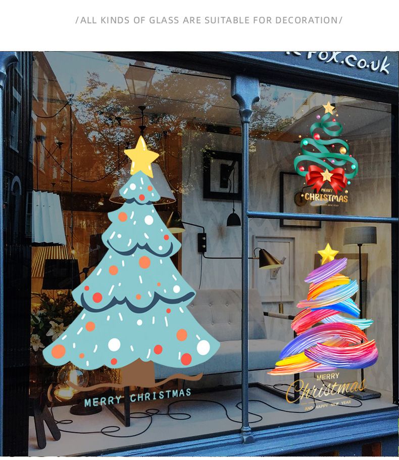 UV-Farbe, weiß, Einkaufszentrum, Fenster, statisch, Weihnachtsbaum, Dekoration, Glasaufkleber_voghion.com