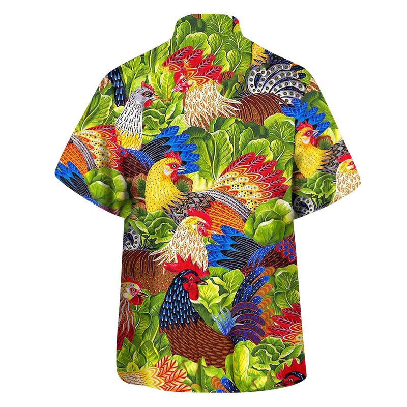 Neu Herren Kurzarm Hawaiihemd mit 3D-Digital-Hahn-Muster bedruckt Herren Sommer Strickjacke_voghion.com