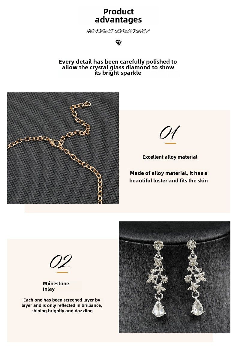 Factory Direct Korean bridal necklace earrings two-piece set women's short drop-shaped pendant elegant all-match clavicle chain_voghion.com