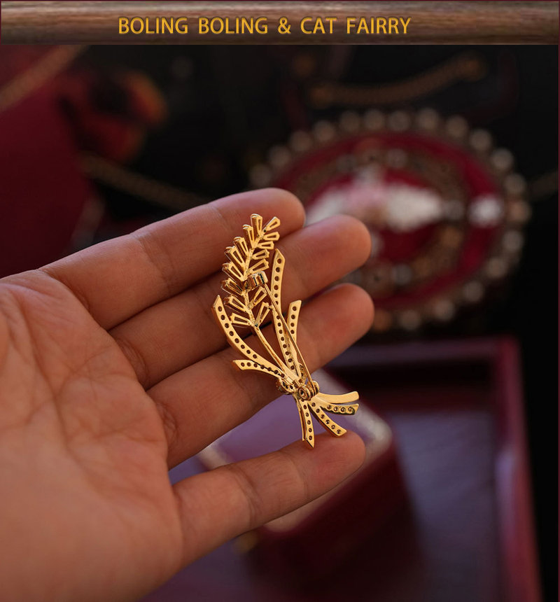 Spilla di grano in stile autunnale e invernale in ottone placcato oro, spilla intarsiata con micro zirconi, spilla di alta qualità_voghion.com