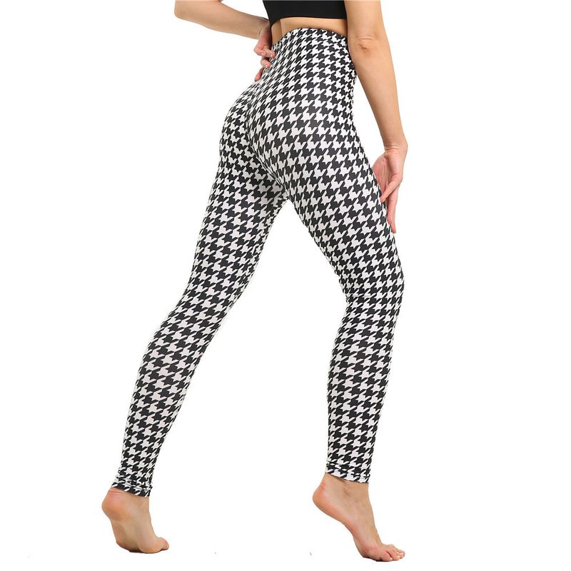 Leggings sportivi elastici a nove punti con stampa scozzese a righe alla moda da donna_voghion.com