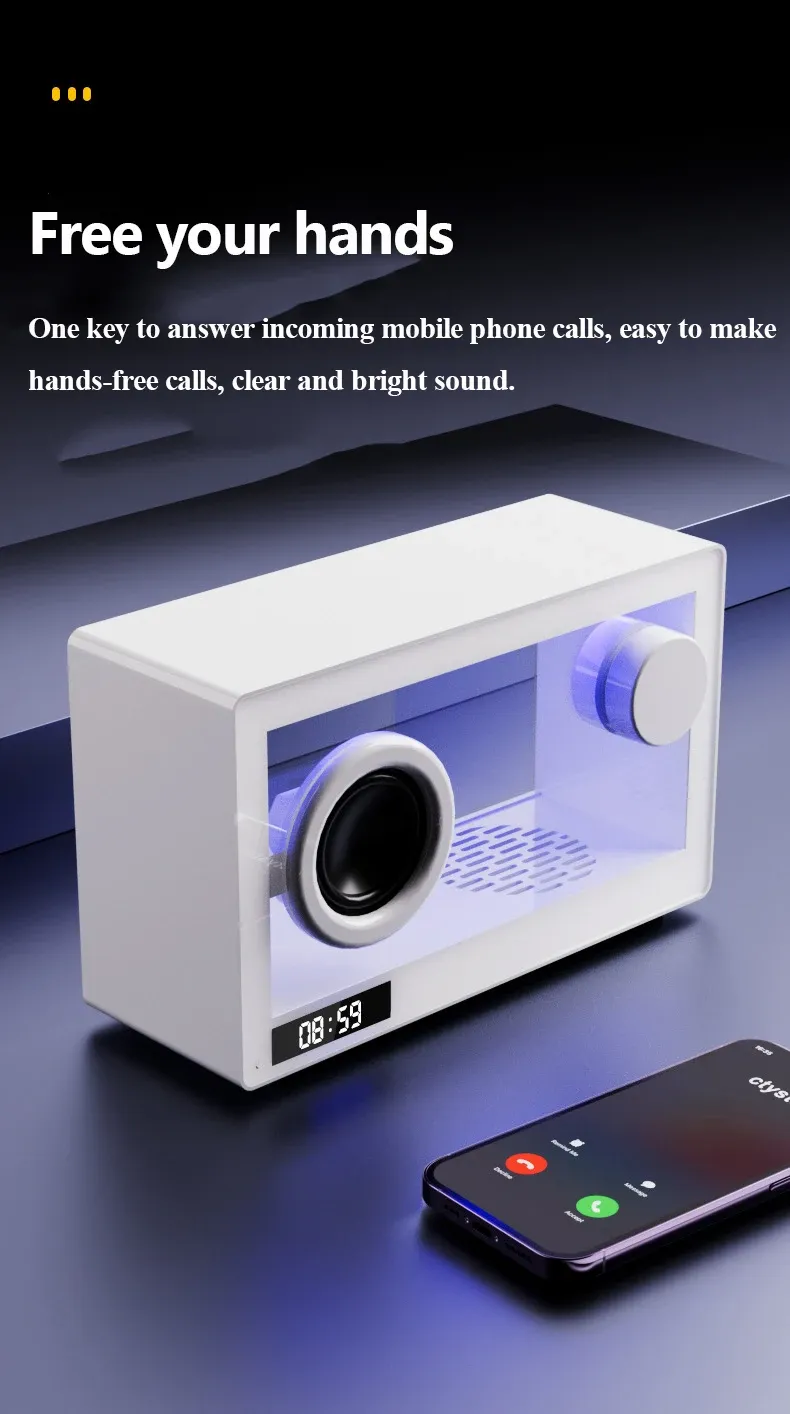 Nordic Mini Transparent Bluetooth High Quality Computer Speaker Portable Clock Wireless Music Box With LED Ambient Light_voghion.com