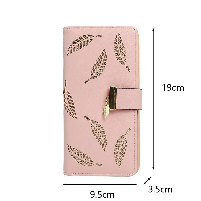 Portafoglio moda da donna Portafoglio in pelle PU Portafoglio femminile con pochette a forma di foglie vuote per portamonete da donna lungo_voghion.com