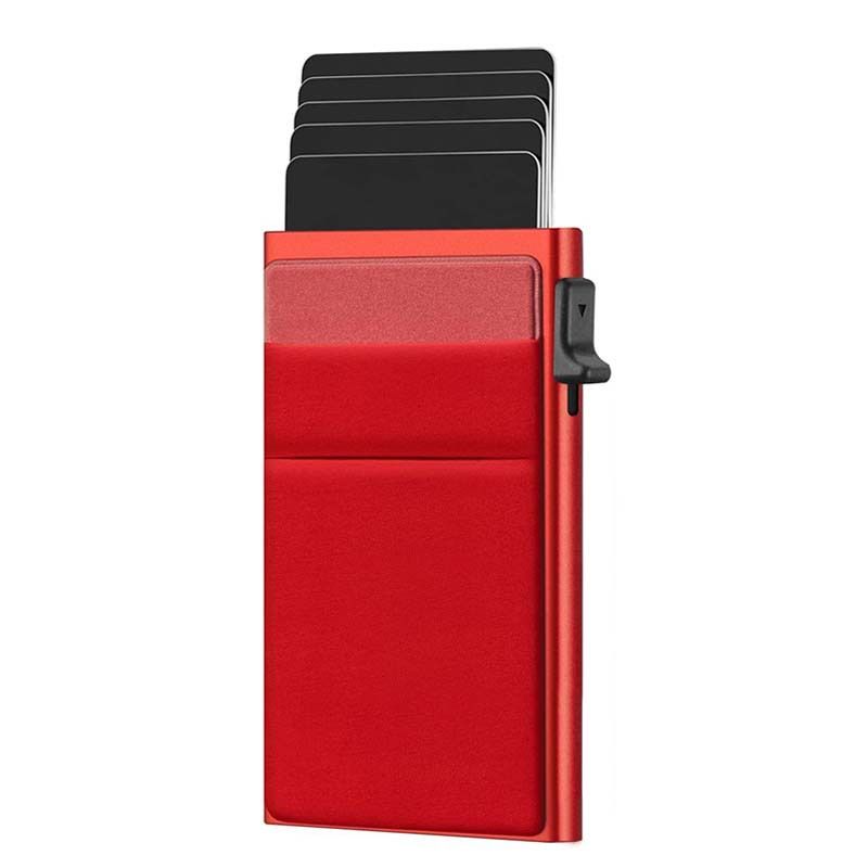 Bolsas masculinas RFID com botão lateral antirroubo, porta-cartões de metal com vários cartões, caixa de cartão de liga de alumínio, clipe de dinheiro multifuncional, porta-cartões de crédito_voghion.com