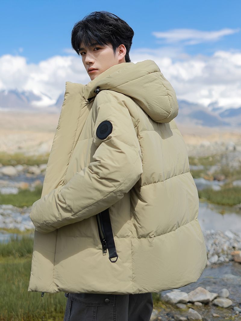 Damen-Outdoor-Daunenjacke (schwer, 90er-Daunenfüllung), Kapuze, Kordelzug an Schultern und Ärmeln, Logo-Details, dicker, winddichter Mantel, Herren-Skijacke_voghion.com