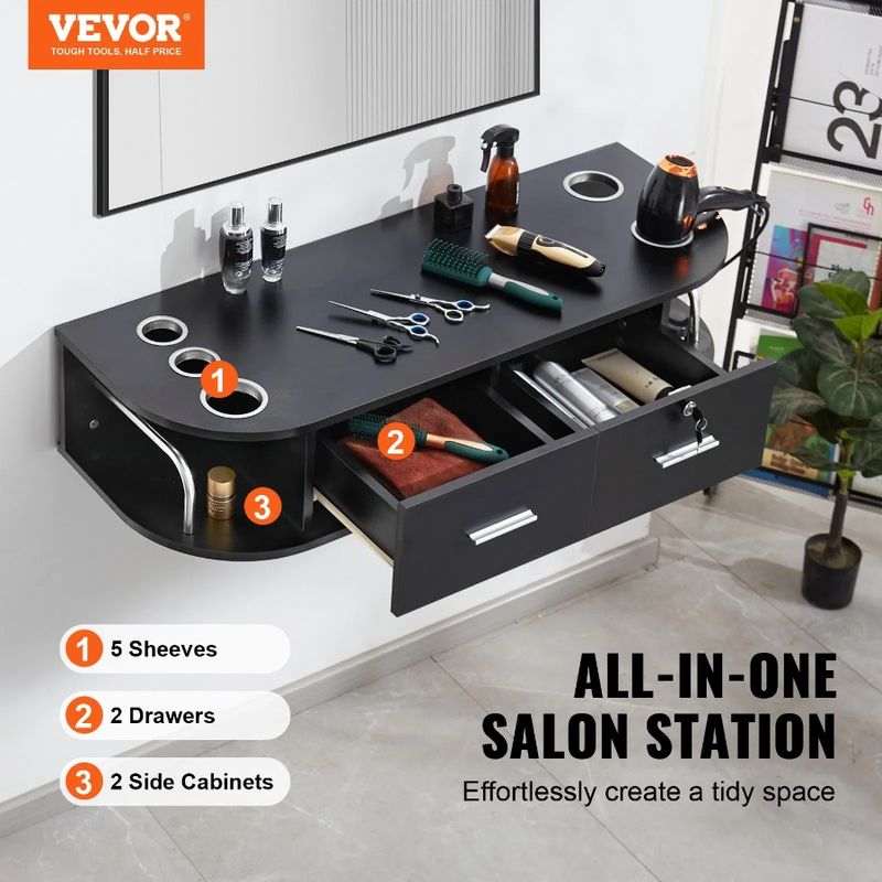 2 Ideal Drawers For Workstation Barber Lock WallMounted Includes For Dryers Hair 5 With SPA With Sh Salon Holders One Equipped_voghion.com