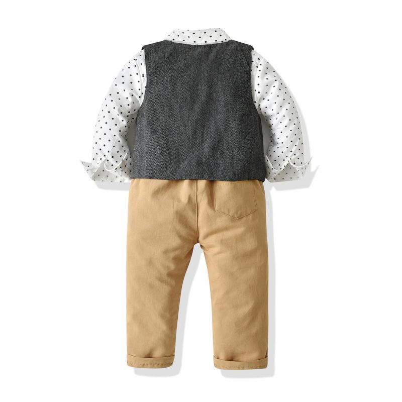 Camicia a maniche lunghe da ragazzo primaverile e autunnale. Pantaloni con gilet a strati. Abito con papillon da uomo. Abito da festa di compleanno per bambini_voghion.com