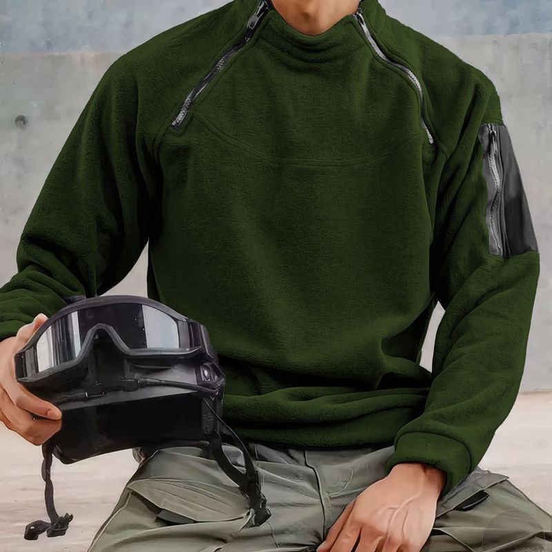Maglione da uomo con scollo rotondo, tasca sul braccio, tinta unita, per attività all'aperto, codice europeo transfrontaliero, autunno e inverno_voghion.com
