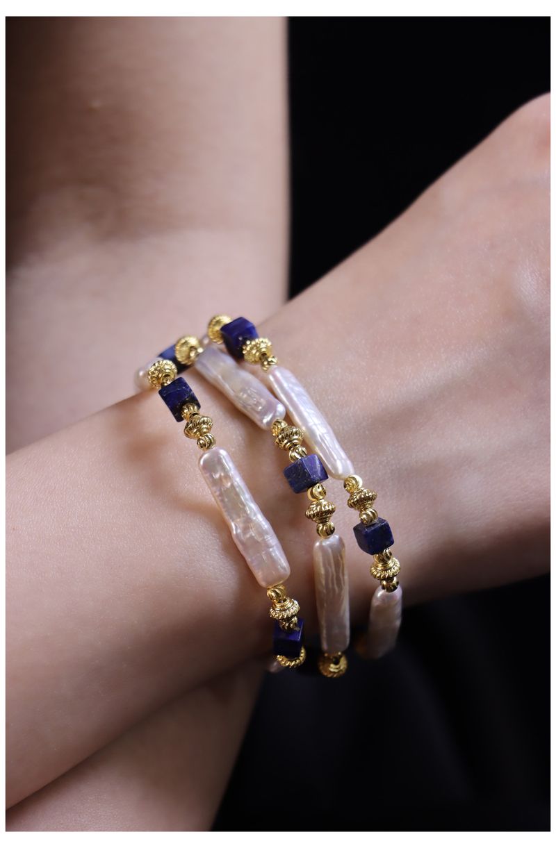 Natural Baroque Lapis Lazuli & Freshwater Pearl Beaded Necklace | Niche Design Light Luxury Clavicle Chain_voghion.com