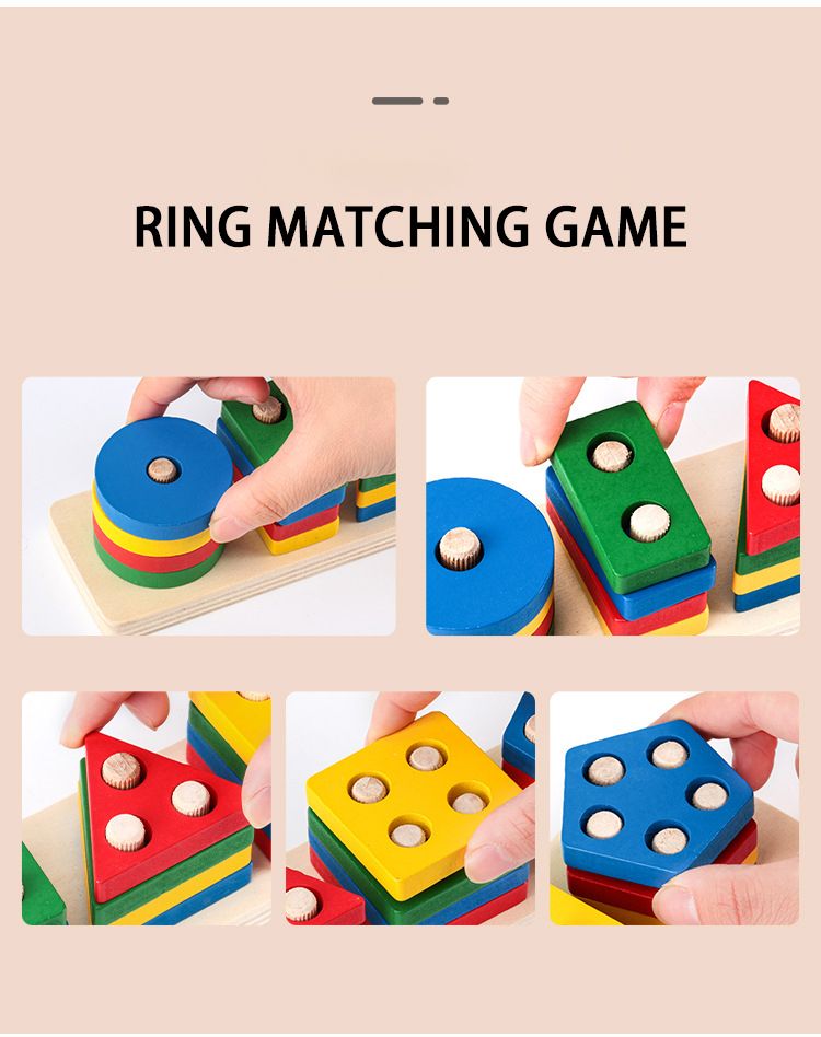 Montessori fa geometriai alakzat öt oszlopkészlet blokkok összeszerelése gyermekek felvilágosodás korai nevelés puzzle játékok_voghion.com