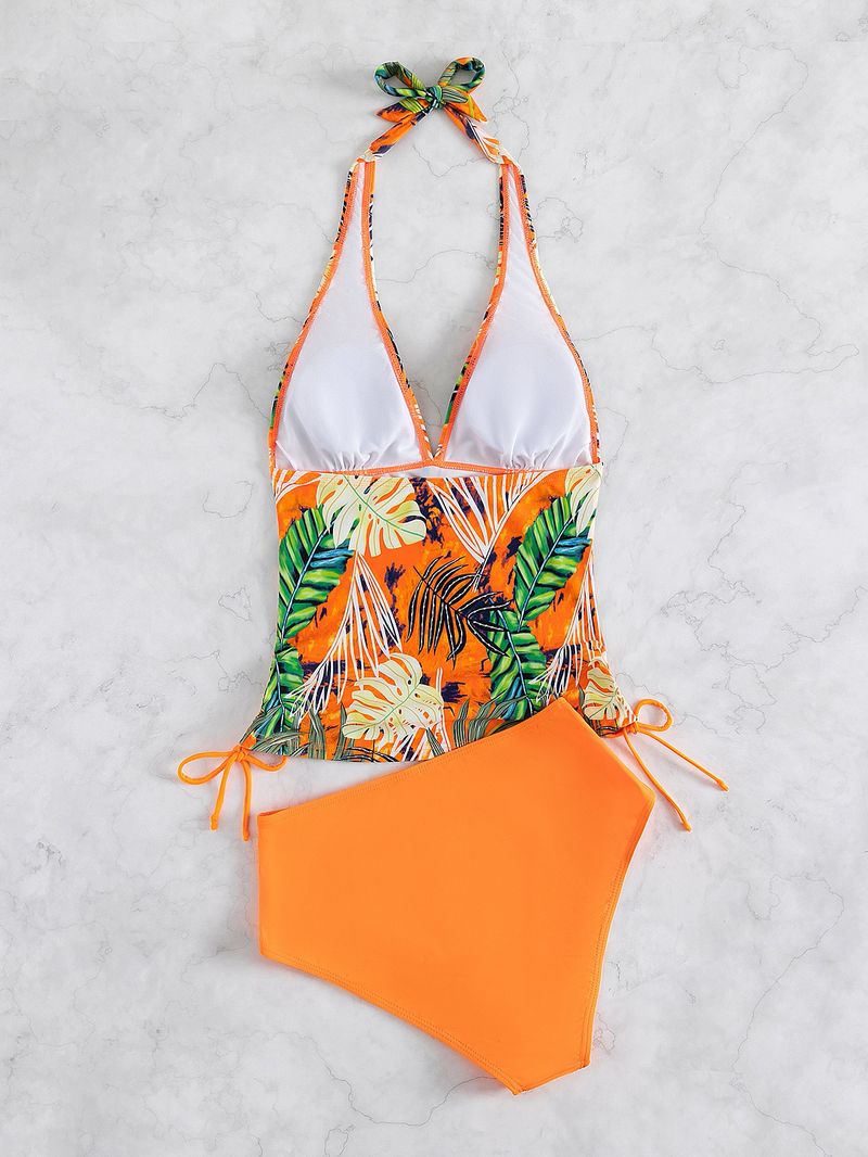 Maillot de bain femme triangle fendu dentelle couleur unie imprimé feuille maillot de bain bikini_voghion.com