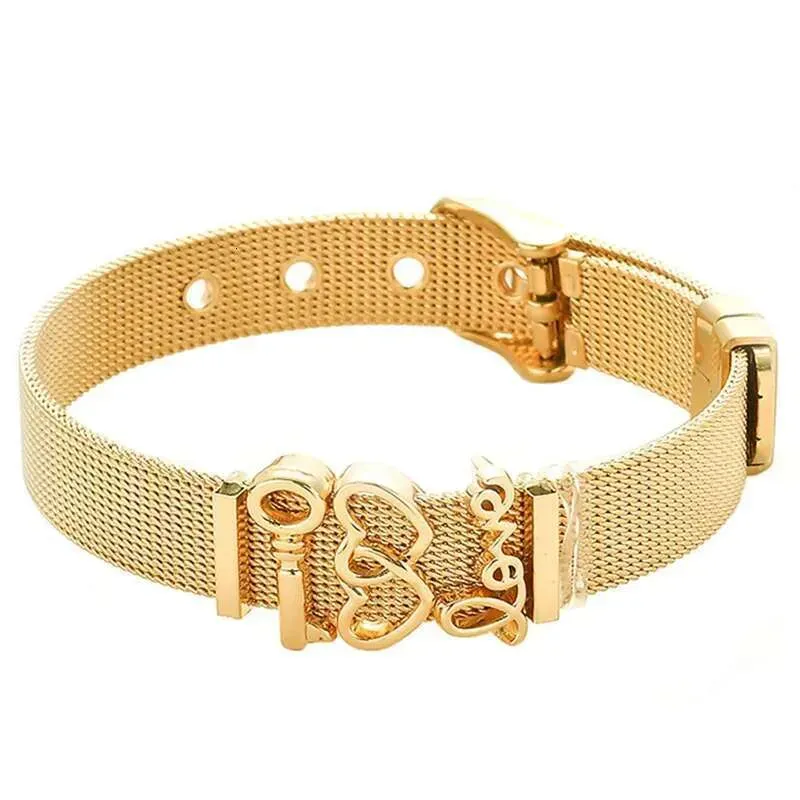 Fashion Stainless Steel For Woman Men Mesh Set Crystal Heart Anchor Charm Fine Bracelet Bangle Female Lover_voghion.com