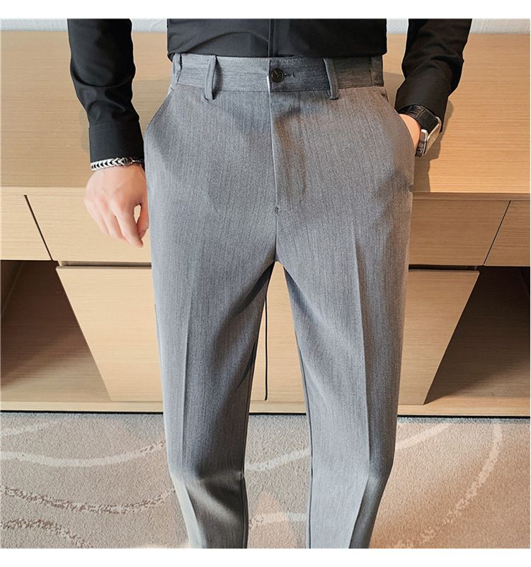 Neue Produktempfehlung, hochwertige Herrenhosen, neue einfarbige Neun-Punkt-Hosen für Frühjahr und Sommer, elastische Taillen-Freizeitanzughosen für Herren_voghion.com