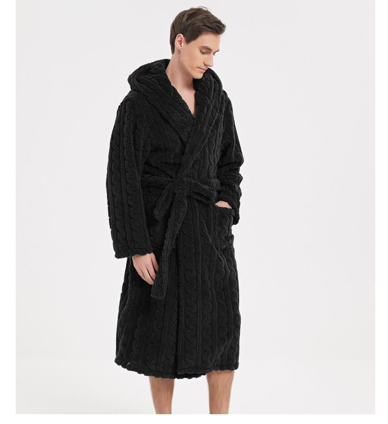 Meeste Suures suuruses mugav puuvillasest sametist žakaarmassist kapuutsiga meeste öösärk sügistalvine paksendatud paari öösärk_voghion.com