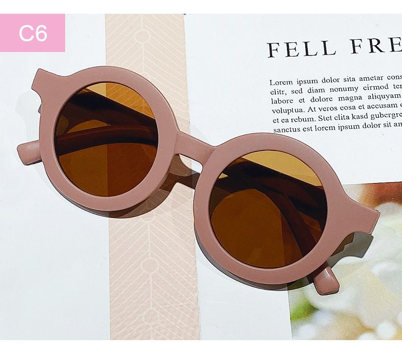 Nouveautés Lunettes de soleil rétro coréennes pour enfants, monture ronde solide, petit visage, résistantes aux ultraviolets, pratiques, pour enfants_voghion.com