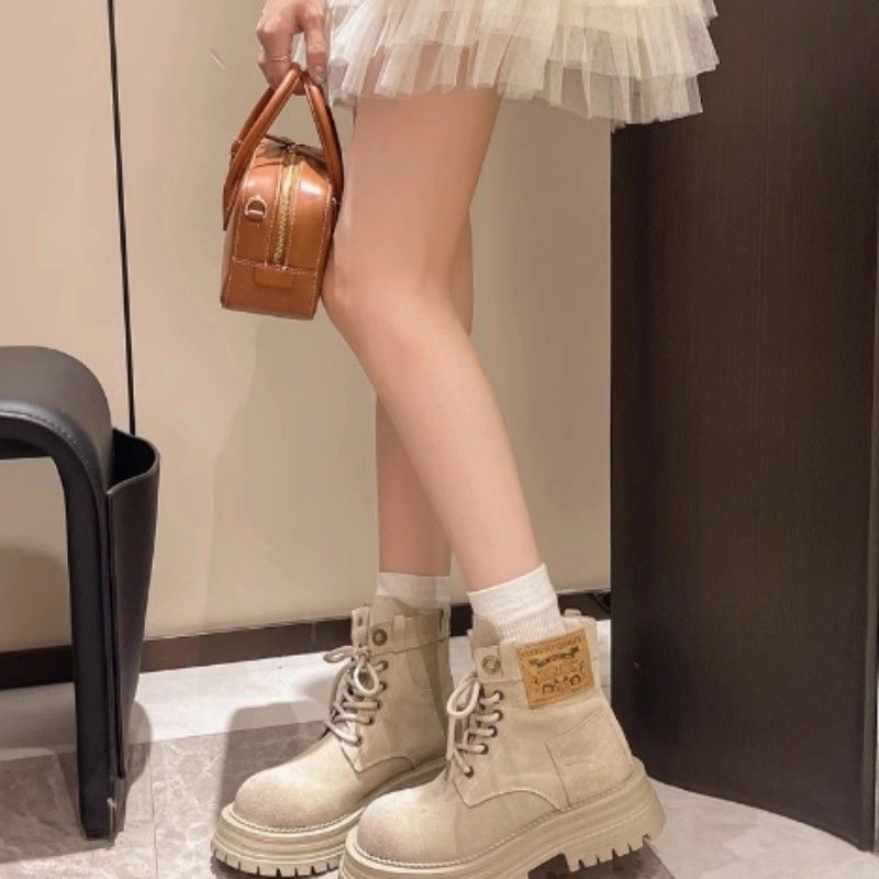Martin Short For Women 2025 Autumn Winter New Thick Sole Height Increaing Non-Slip Suede Britih Style Yellow Work_voghion.com