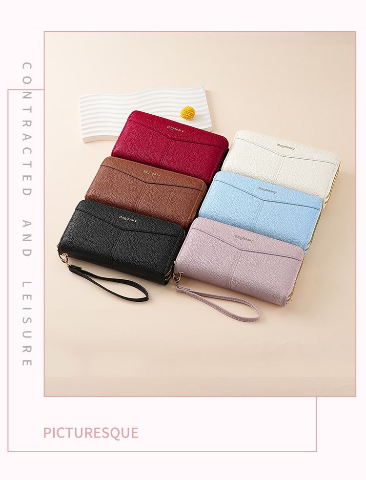 Women's Long Wallet, Clutch Bag, Double Zipper Change Bag, Lychee Pattern Women's Wallet._voghion.com