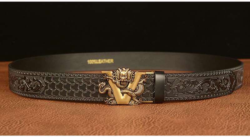 Rindsleder-Gürtel für Herren, Drache, Retro-Automatikschnalle, echtes Leder, geschnitzt, für Herren, lässige Jeans, Marken von Ceinture Designer_voghion.com
