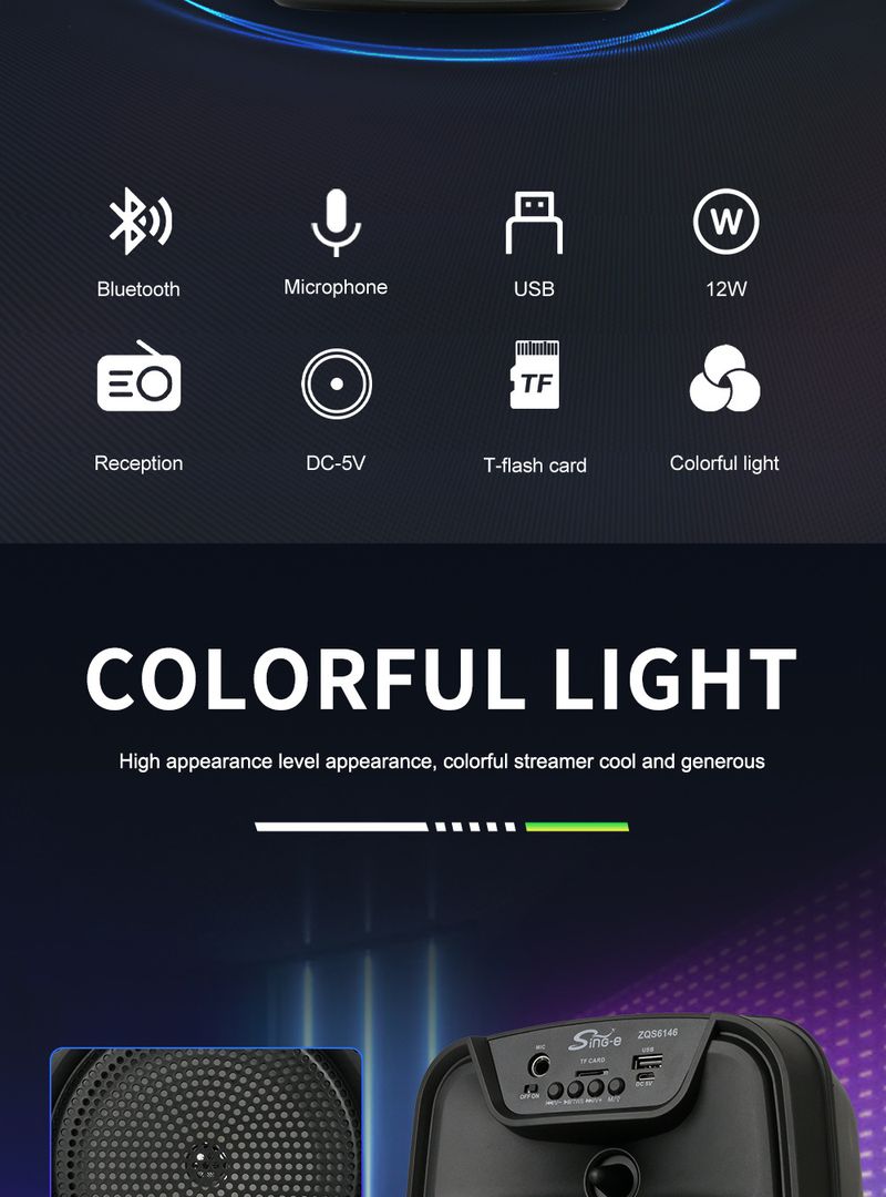 ZQS6146 Plug-in-Karte, bunter Mikrofonlautsprecher, Square Dance im Freien, Bluetooth-Verbindung mit großem Volumen, großes Stereo_voghion.com