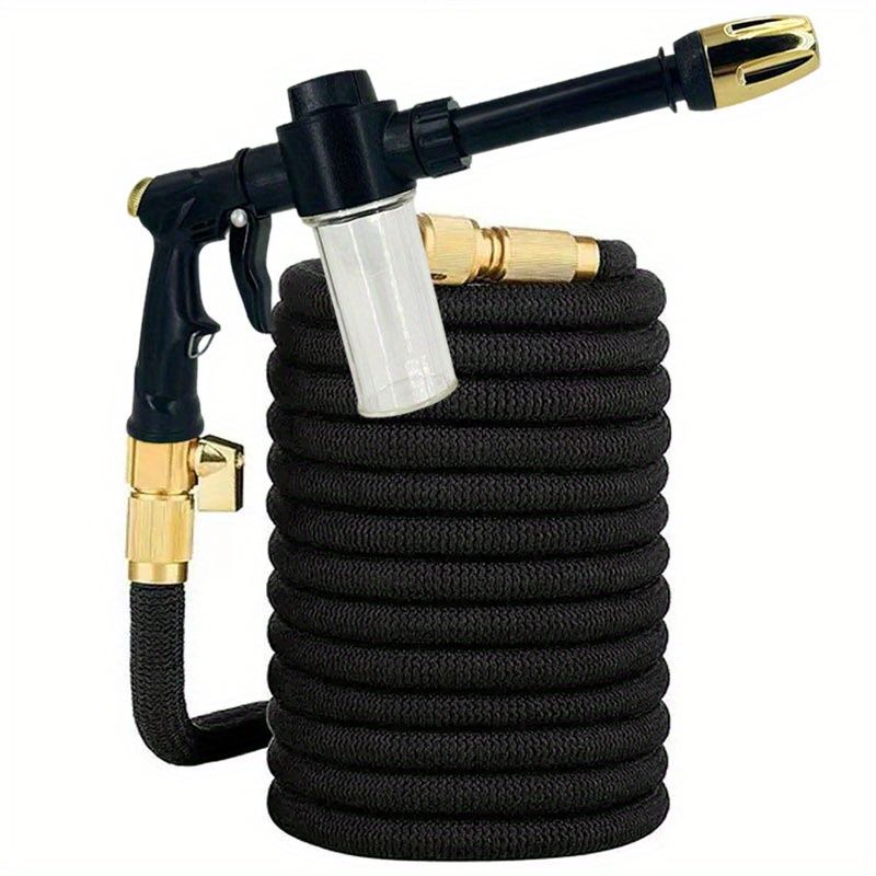 A Retractable Garden Hose Set With A High-pressure Water Gun Nozzle And US Standard 3/4-inch Connectors, Perfect For Outdoor Watering And Gardening._voghion.com
