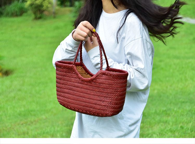 Handtaschen Damen Echtleder Schulter Weben Lässige Einkaufstasche Vintage Große Tragetasche Geldbörse Rindsleder Kreuz Handtaschen_voghion.com