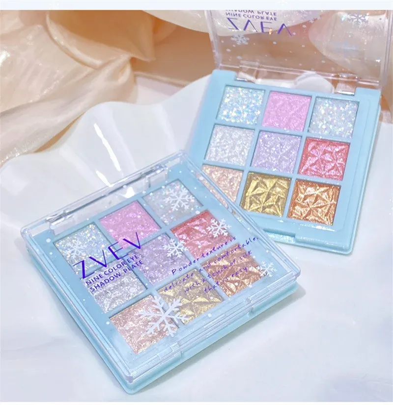 9 Colors Glitter Snowflake Eyeshadow Palette Dream Girl Pearly Eye Shadow Matte Matte Highlights Cool Tone Charming Eyes Makeup_voghion.com