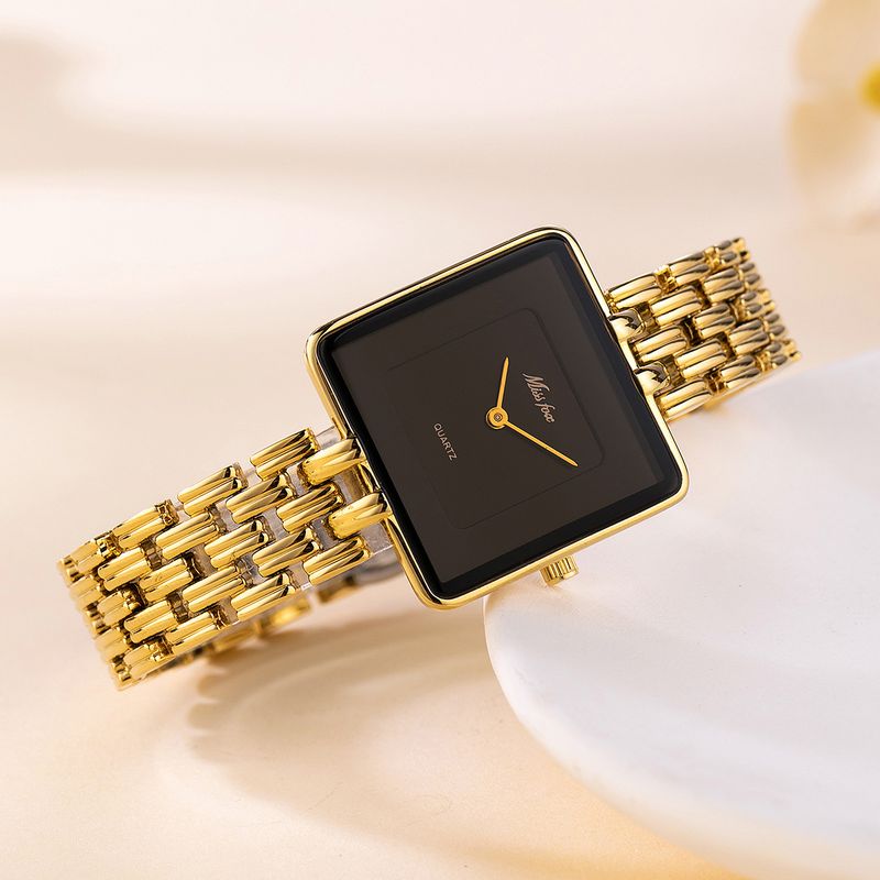 Women's & Men's Luxury Square Watch - Gold Case & Black Dial, Swiss Quartz Movement_voghion.com